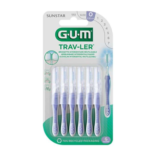 GUM - Brosette interdentaire reutilisable ref 1312 0.6 mm 6 unites