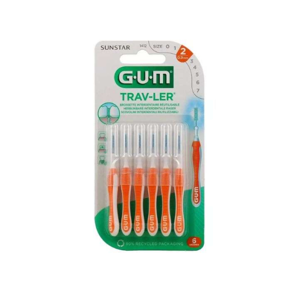 GUM - 6 Brossettes interdentaires ultra fine 0.9 mm ref 1412