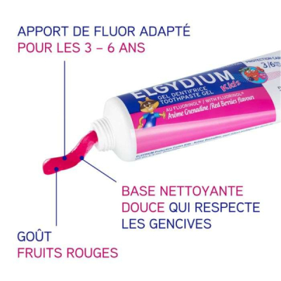 ELGYDIUM - Dentifrice enfants grenadine 3-6 ans 50 ml