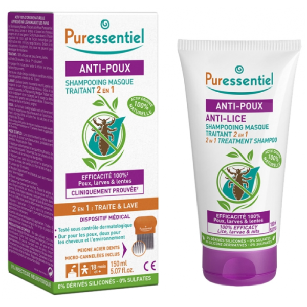 PURESSENTIEL - Shampoing masque 2 en 1 anti poux 150 ml