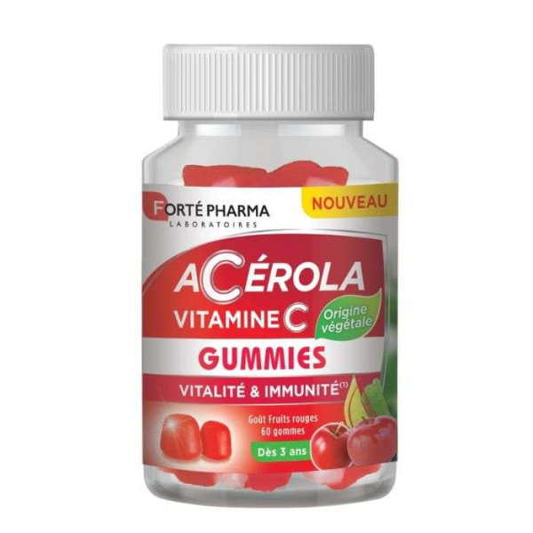 FORTE PHARMA - Acerola vitamine c 60 gommes gout fruits rouges