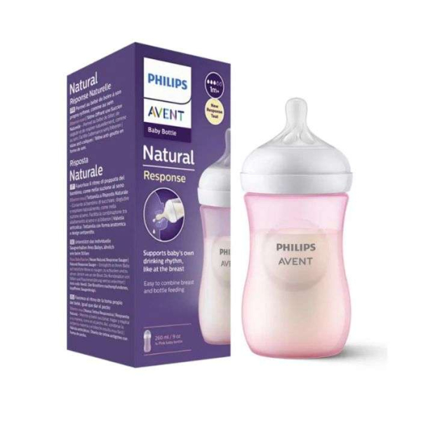 AVENT - Natural response biberon 1mois+ 260ml rose