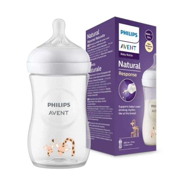 AVENT - Biberon natural response 260 ml 1m+motif girafe