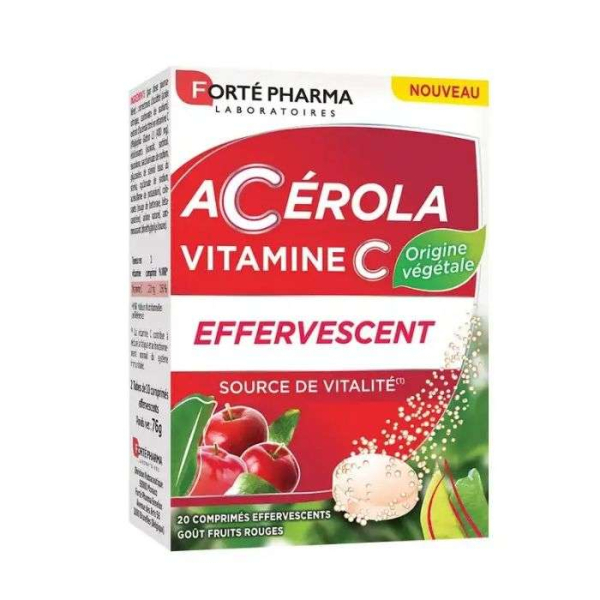 FORTE PHARMA - Acerola vitamine c 20 comprimes effervescents gout fruits rouges