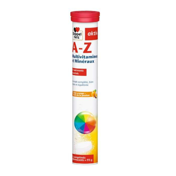 DOPPELHERZ - Aktiv a-z multivitamines et mineraux gout orange fruit de passion 15 comprimes