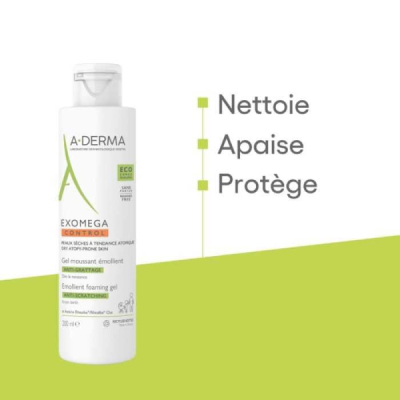 A-DERMA - Exomega control gel moussant emollient visage
