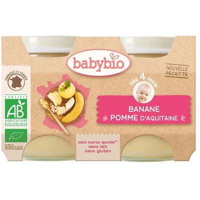 Babybio Purée de Pomme et Banane Bio 2x130G | DERMO