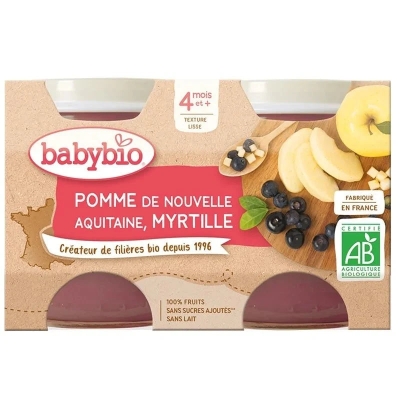 Babybio Purée Bio Pomme & Myrtille 2x130g | DERMO