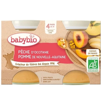 Purée Bio de Pêche et Pomme 2x130g - Babybio | DERMO