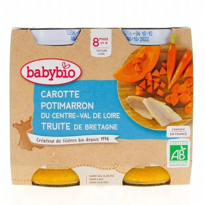 Babybio Purée Bio Carotte Potimarron Truite 8m+ | DERMO