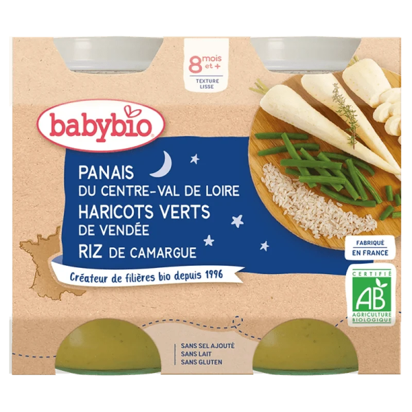 Babybio Purée de Panais, Haricots Verts et Riz Bio 8 mois+